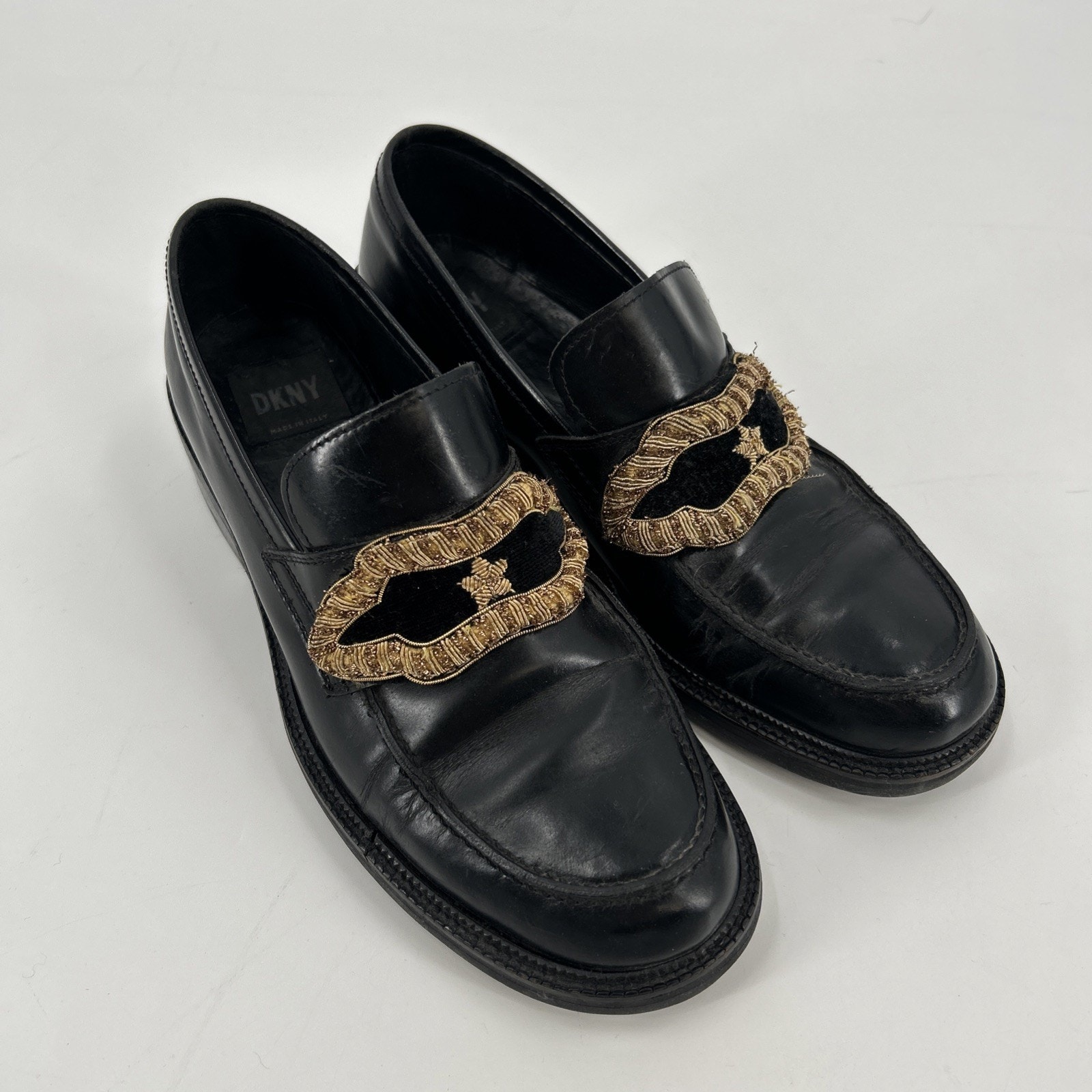Vintage Y2k Dkny Loafers Womens Size 9 Black Leather Made In Italy